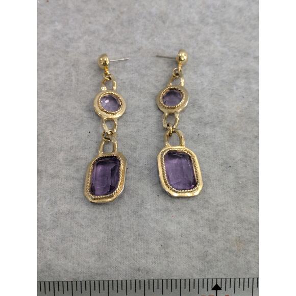 Set Of‎ 3 Vintage Earrings Rhinestone Tassel Leopard Drop Dangle Stud - Picture 7 of 11